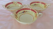 3 Myott Staffordshire England Melrose Bouillon Soup Bowls Floral Pink Bank VGC picture