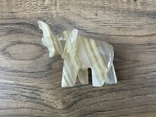 Onyx Marble Elephant Trunk Up Hand Carved Polished Yellow Orange Tan Figurine picture