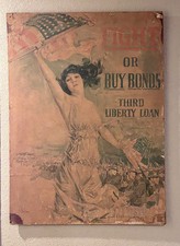 Original 1917 Poster Mounted : FIGHT OR BUY BONDS THIRD LIBERTY LOAN War WWI USA picture