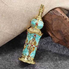 12ml Reusable Vintage Enamel Peacock Blue Perfume Bottle Hollow Metal Sub-bottle picture