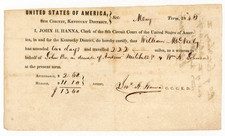 1845 U.S. 8th Circuit Court Witness Certificate Kentucky SIGNED McNeely & Hanna picture