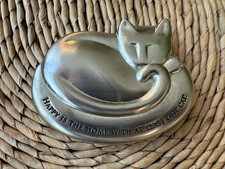 SACCHI Kitty Paperweight Figurine Metal Happy Is The Home With At Least One Cat picture