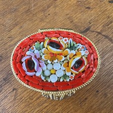 Vintage Italian Micro Mosaic Pill Box or Trinket Holder red & Floral  picture