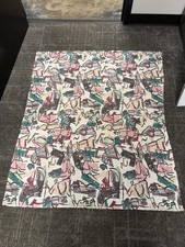 Vtg 50’s Barkcloth Ladies Fabric Geometric Odd Unique Mcm 42 By 48 Rare picture