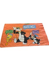 Vintage Warner Bros Looney Tunes Pillowcase Orange Sylvester Tweety Musical Prin picture