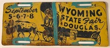 Vintage 1948 1950 1951 ? Wyoming State Fair License Plate Douglas Covered Wagon picture