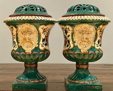 Antique Italian Majolica Urns Bough Pots Agostinelli Dal Pra Tulip Vases picture
