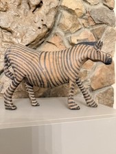 Vintage Hand Carved Wooden Zebra, Rhinos x2 Figurines picture