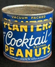 Antique 1938 Planters Peanuts Tin Container 8oz Cocktail Mr. Peanut Graphic picture