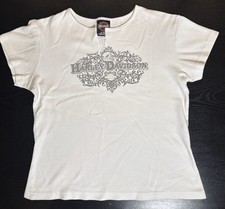 VTG 2005 Harley Davidson Women’s White Split Neck T Shirt Large “SUN” Denver Co. picture