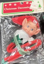 Vintage Mid Century Knee Hugger Pixie Elf Christmas Tree Holiday Ornament (A) picture