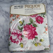 Vintage Pequot Double Full Flat Sheet Luxury Muslin Bedding Floral 54x75 IN Soft picture