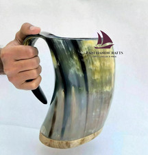 ZAIN Viking Horn Mug Beer Drinking Large Mug With Wooden Base Handcrafted Mug picture