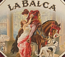 Antique La Balca Cigar Label 💛 1910s Gold Embossed Victorian Lovers NOS picture