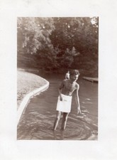 Beefy Ripped Shirtless Man Navy Sailor Walking Shallow Pond Photo Snapshot Vtg picture
