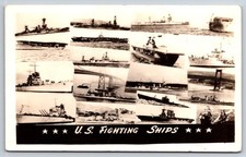 US Fighting Ships Collage of Naval Ships Battleships WWII c1940s Real Photo RPPC picture