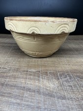 Vintage Yellowware Stoneware Mixing Bowl 10” Embossed Sunburst Farmhouse picture