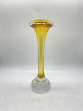 Yellow Amber Art Glass Bud Vase Controlled Bubbles - C4 picture