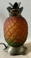 Vintage Metal & Ombré Art Glass Pineapple Table Desk Lamp - Amber to Green Shade picture