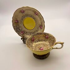 Paragon Tea Cup And Saucer Yellow Gold Chintz Pink Floral 7962/2 Dbl Warranted picture