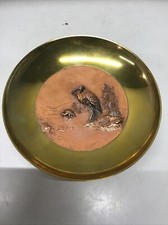 Vintage Possibly Antique Brass & Copper Tazza Compote w/ Birds & Foliage Dec. picture