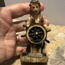 Nautical Themed Figurine Decor  Sailor  Behind The Well Ship Helm ocean picture