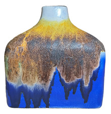 Italian MARCELLO FANTONI for Raymor Signed MCM Pottery Vase BLUE BROWN ORANGE picture