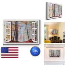 Renditions Gallery Misty Autumn Forest Window View Canvas Art 24x36 LT01 picture