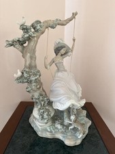 Lladro The Swing #1297 Porcelain Figurine Lady on Swing Dog Birds Retired picture