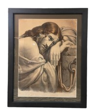 Antique 19th C Jesus Christ Lithograph Neraudau “Christ Locked Up In Courtroom” picture