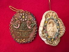 Lot Of 2  Vintage Christmas Ornament Hand Painted Beeswax Germany Wax Folk Art picture