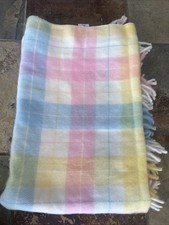 VTG Tennessee Woolen Mills Acrylic Pastel Plaid Fringed Baby Blanket Nursery picture