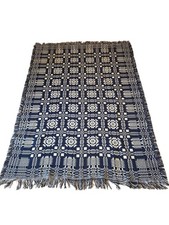 Vintage Goodwin Guild Navy and Cream Coverlet 100% Cotton Hand Woven 50