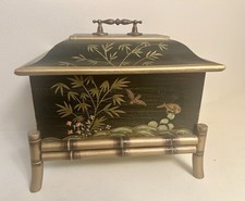 Vintage Hand-Painted Wood Asian Chinoiserie Keepsake Chest with Faux Bamboo Legs picture