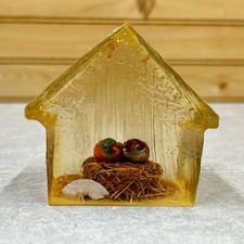 Vintage Daisyglas Lucite Birdhouse Paperweight with Nesting Birds 3in picture