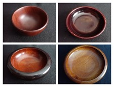 Vintage Lot of 4 Turned Wood Bowls Red Lacquer Black Rim Wooden Trinket Decor picture