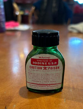 Vintage McKesson's Tincture of Iodine Poison Green Empty Bottle Jar Apothecary picture