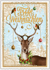 Postcard Glitter Tausendschoen Reindeer Merry Christmas German picture