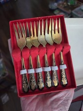 Vintage Gold Vermeil Cocktail Forks Set Of 6 Hallmarked Thailand NEW In Box 4