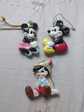 Vtg Schmid Disney Sitting Mickey, Minnie Mouse And Pinocchio Ceramic Ornaments picture