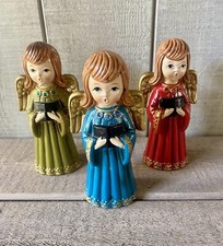 Vintage Ardco Chalk Ware Singing Angels Christmas Japan Set/3 picture