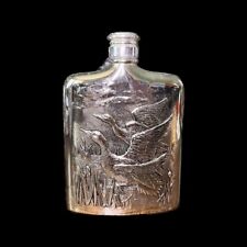 1985 Godinger Silver Plated Whiskey Flask Hunting Ducks Geese Marsh Vintage (6) picture