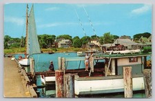 Vintage 1959 Cape Cod Harbor View Sailing Boats Postcard picture
