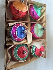 Six Vintage Large 4” Balloon Shape Poland Glass Christmas Ornaments picture