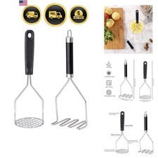 2PCS Potato Masher, Heavy Duty Stainless Steel Mashed Potatoes Masher, Masher... picture