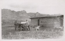 Homestead Log Cabin Sod Roof Ford Model T Wyoming 1910s - RPPC Photo Postcard picture