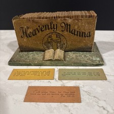 Vintage Heavenly Manna Scripture Promise Box Wood Base Bible Verse Cards C:1940s picture