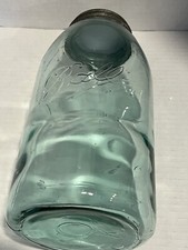 Vintage Blue Glass 2 Quart Ball Mason Jar Extended A Triple L Bubbles Sloped picture