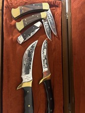 RARE Vintage 1977 Buck Knives Aurum Etched 5-Knife Wildlife Series Set MINT picture