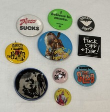 Vintage Pinback Buttons 80’s Punk Attitude  Music Assorted Band Lot Of 10    A5 picture